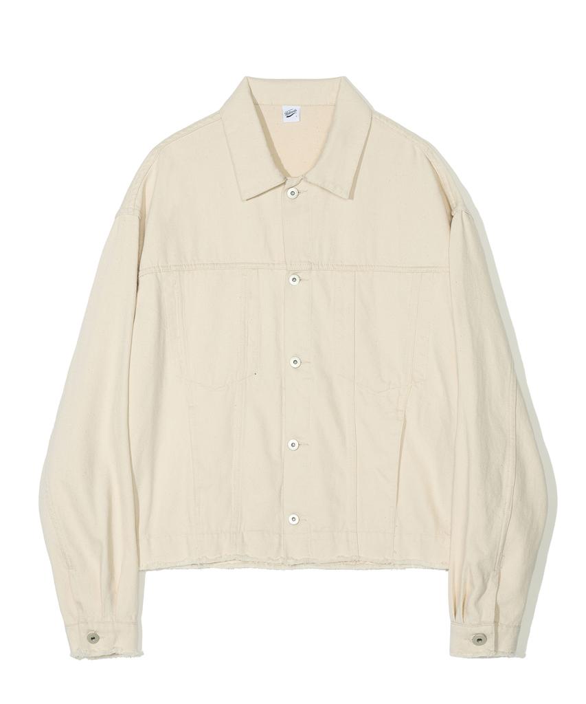 Partimento Cutoff Washed Denim Trucker Jacket Ecru