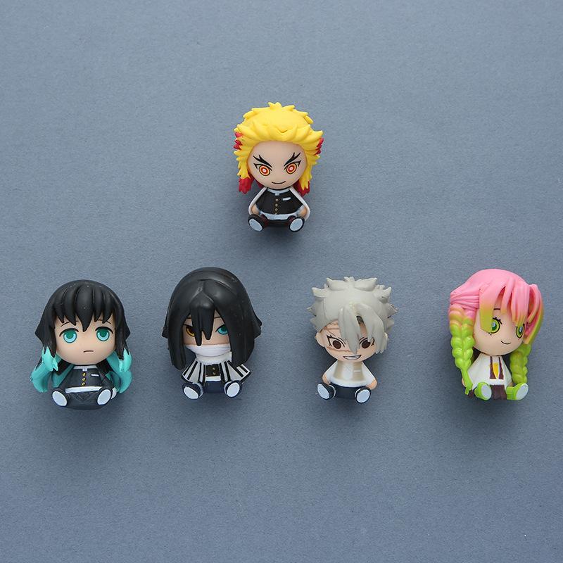6Pcs/1Set Anime Demon Slayer Figure Kyoujurou Q Version Muichirou Model Sanemi Toy Obanai Kanroji Mitsuri Set Doll Decorate Gift