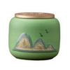Hand-painted Black Ceramic Tea Caddy with Distant Mountain Design - Small, Simple, Sealed for Freshness