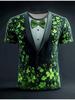 Shamrock Tuxedo Men's T Shirt 3D Print Short Sleeve T Shirt O-Neck Shirt Green Summer Spring Clothing Apparel