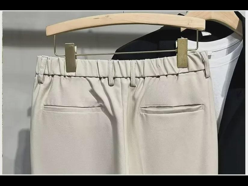 Men's British-Style Straight Slim-Fit Drapey Trousers, Korean Tapered Nine-Point Suit Pants