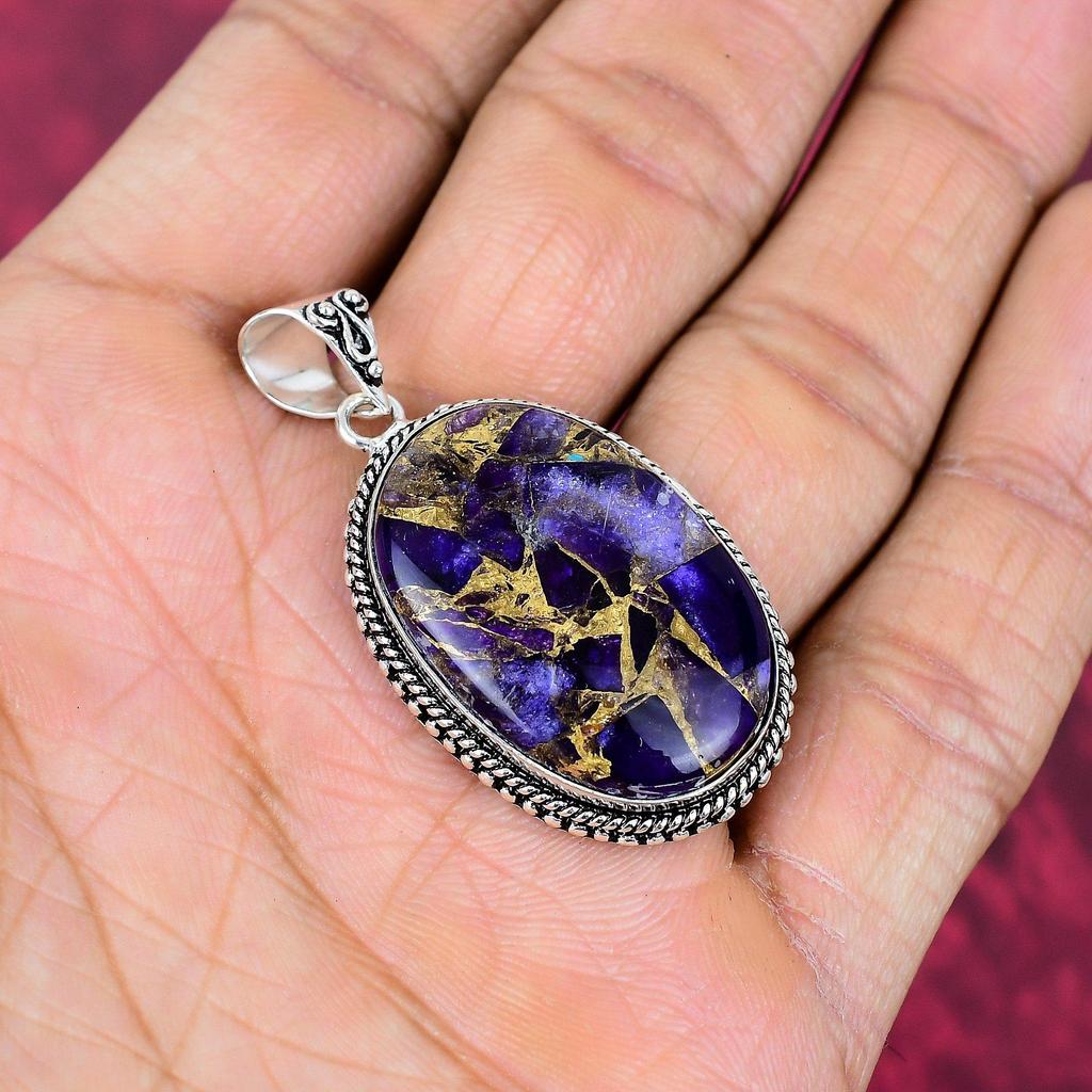Purple Copper Turquoise Pendant, 925 Solid Sterling Silver Jewelry, Gemstone Pendant, Gift For Her Handmade Dainty Jewelry