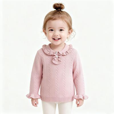 Girls' Korean Style Turn-Down Collar Sweater - 2025 Autumn/Winter Solid Color Knitted Top with Children's Thick Design