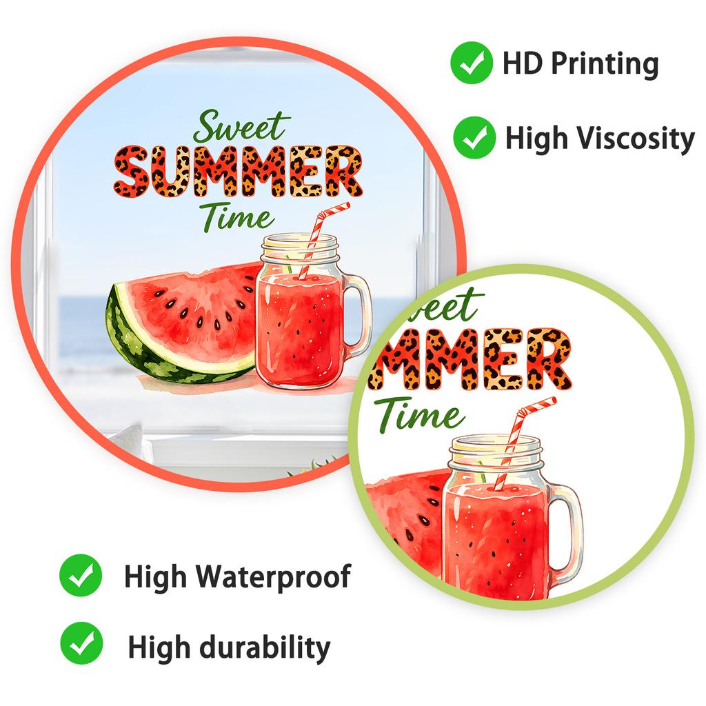 Creative Summer Watermelon Iced Drink Static Cling Wall Sticker Waterproof Oil Proof Kitchen Living Room Decor
