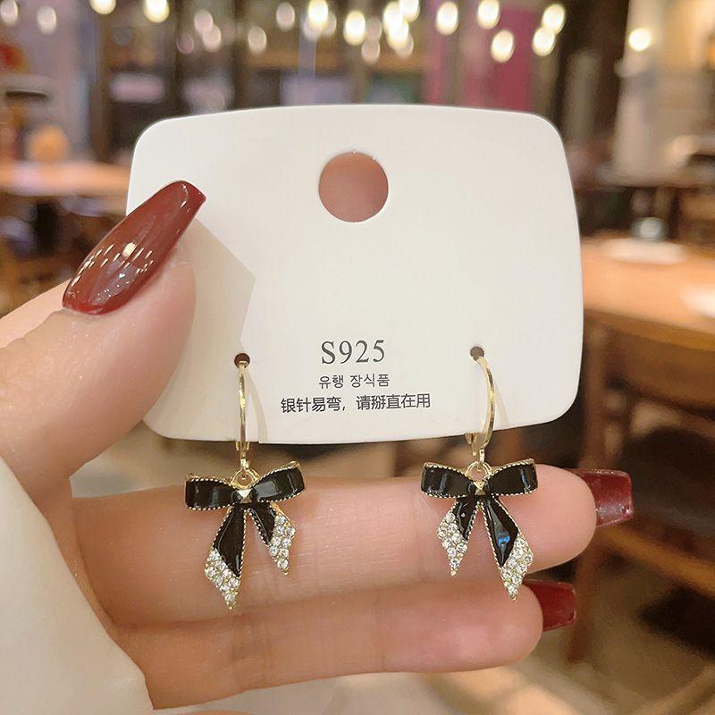 Korean black bow temperament versatile style high-end design stud earrings
