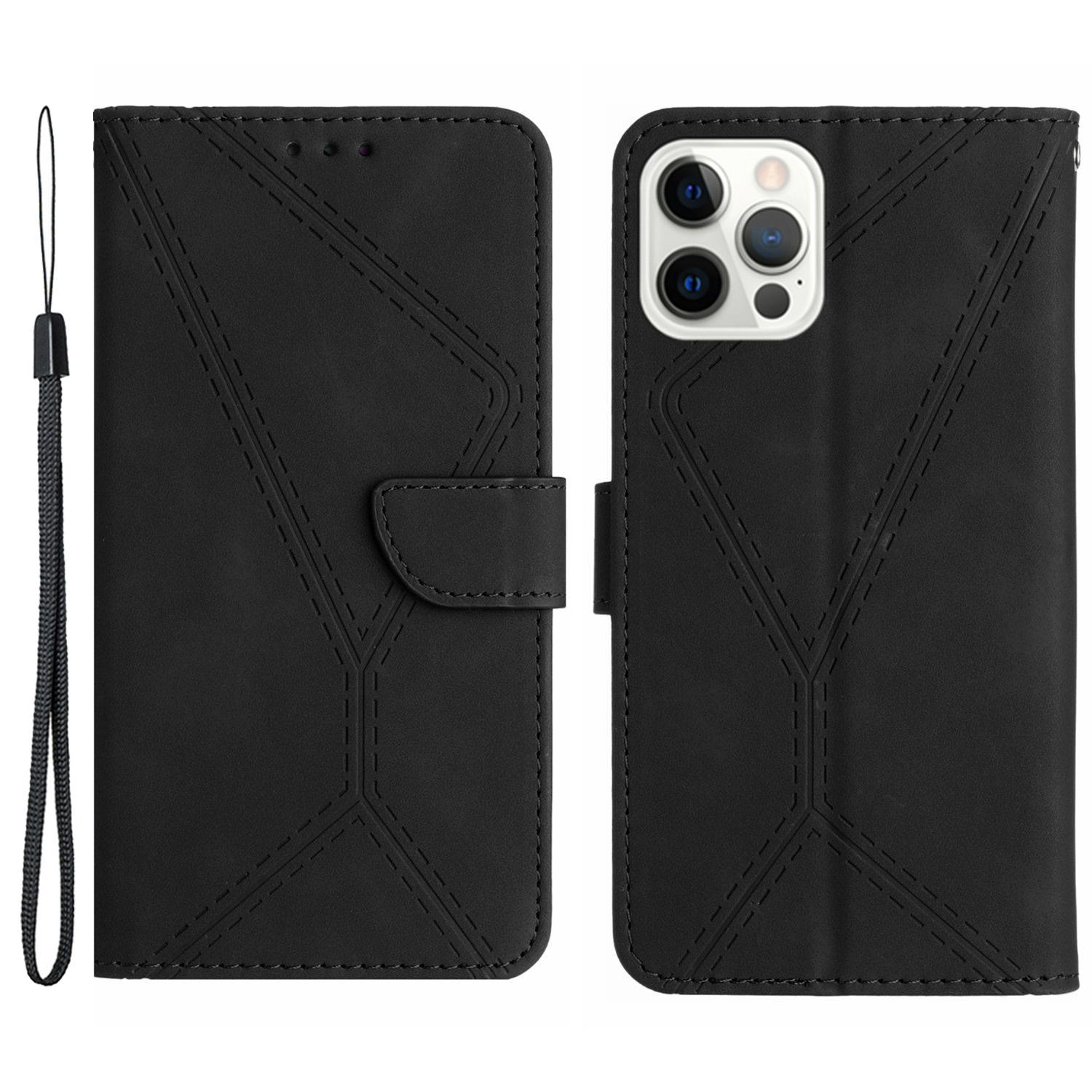 

HT05 For iPhone 16 Pro Max Case Leather Phone Cover Card/Cash Slots Stand Feature Black
