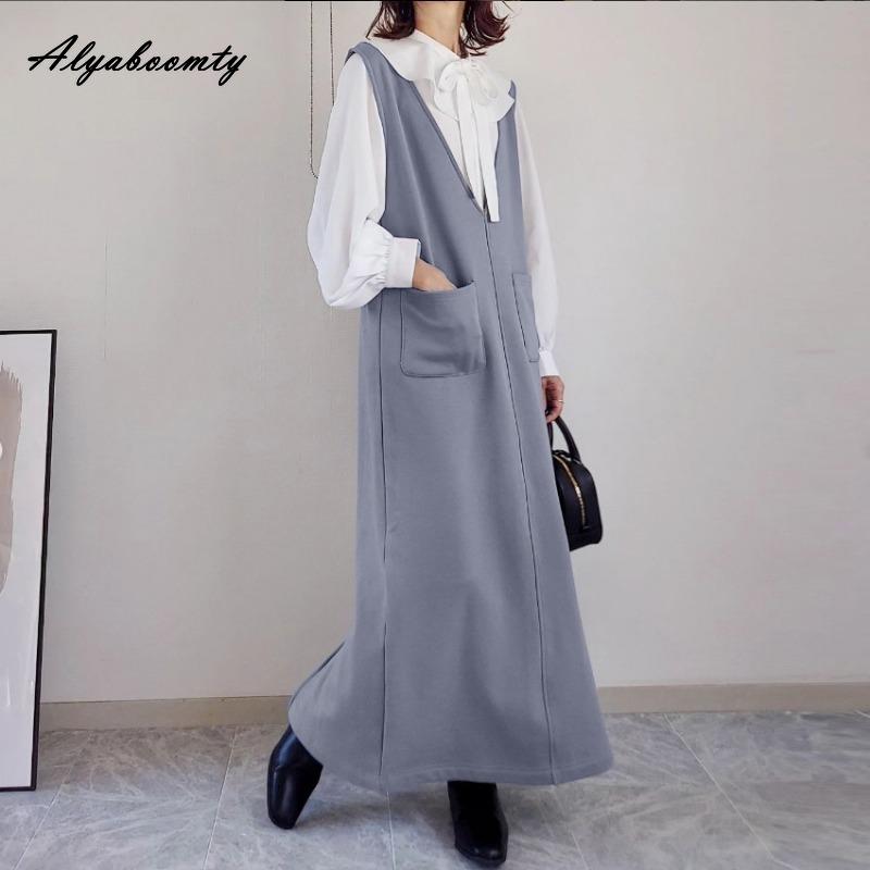 

Корейская мода весна осень женский миди сарафан короткий V-образный вырез бежевый серый черный шерстяное платье-майка без рукавов шерстяные базовые женские платья One Size серый