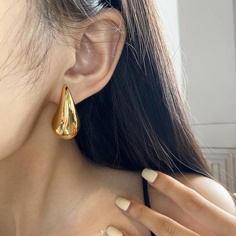 Real Gold Electroplated Water Drop Earrings Niche Design High-end Light Luxury Fashionable High-texture Sterling Silver Ear Jewelry