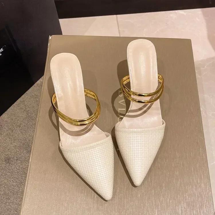 

Модные сандалии женские 2024 лето туфли на высоком каблуке шлепанцы из ПУ на каблуке-шпильке женская обувь модные женские туфли лодочки zapatos de mujer шлепанцы 39