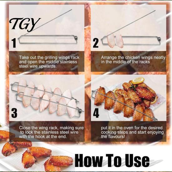 Rust Proof Kitchen Fork Chicken Wing Grill Skewers, Stainless Steel Barbecue Wings Fork, Heat Extended Handle BBQ Resistant Clamping Utensil
