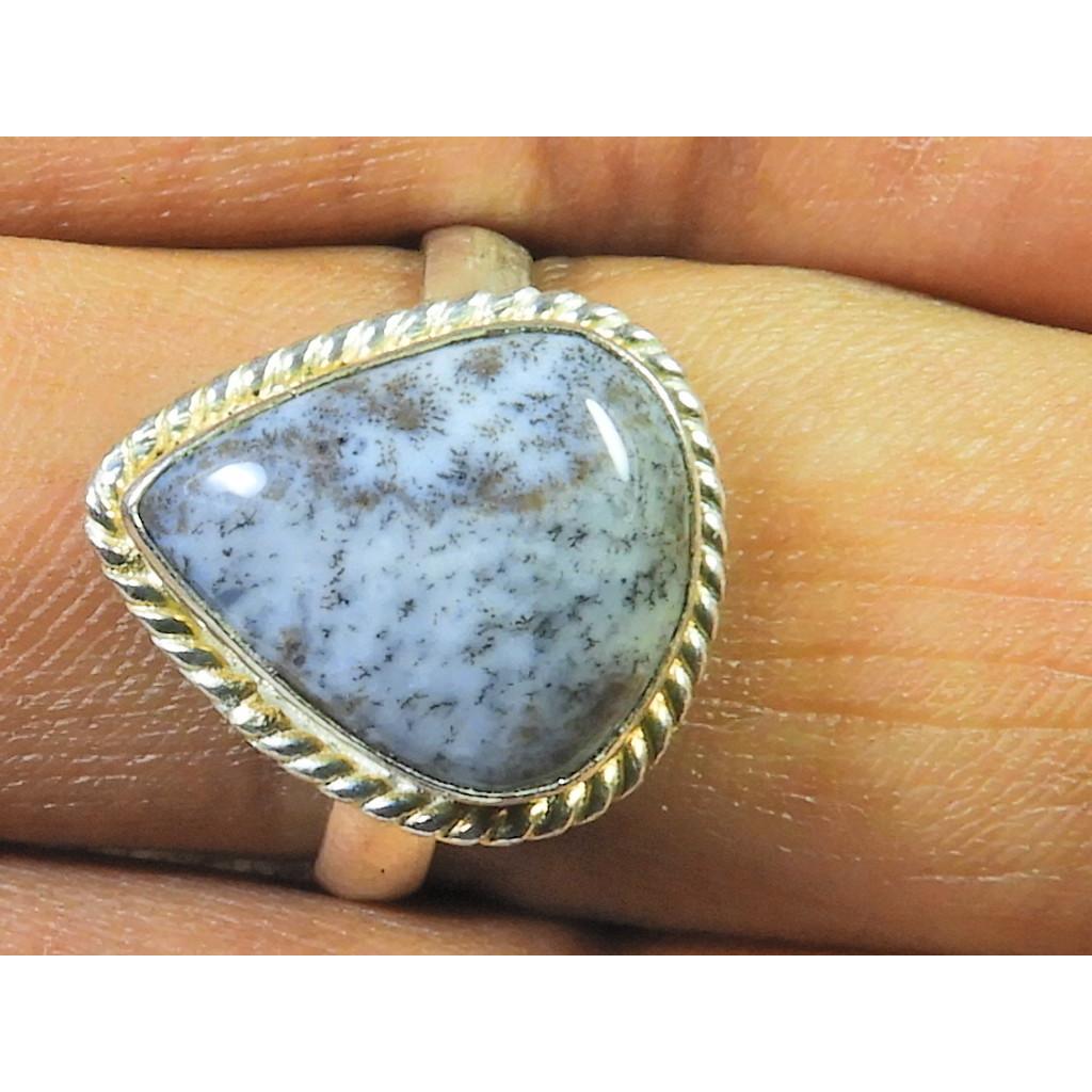 Natural Dendrite Opal 925 Sterling Silver Pear Handmade Ring Gift US-8.5 MK-50