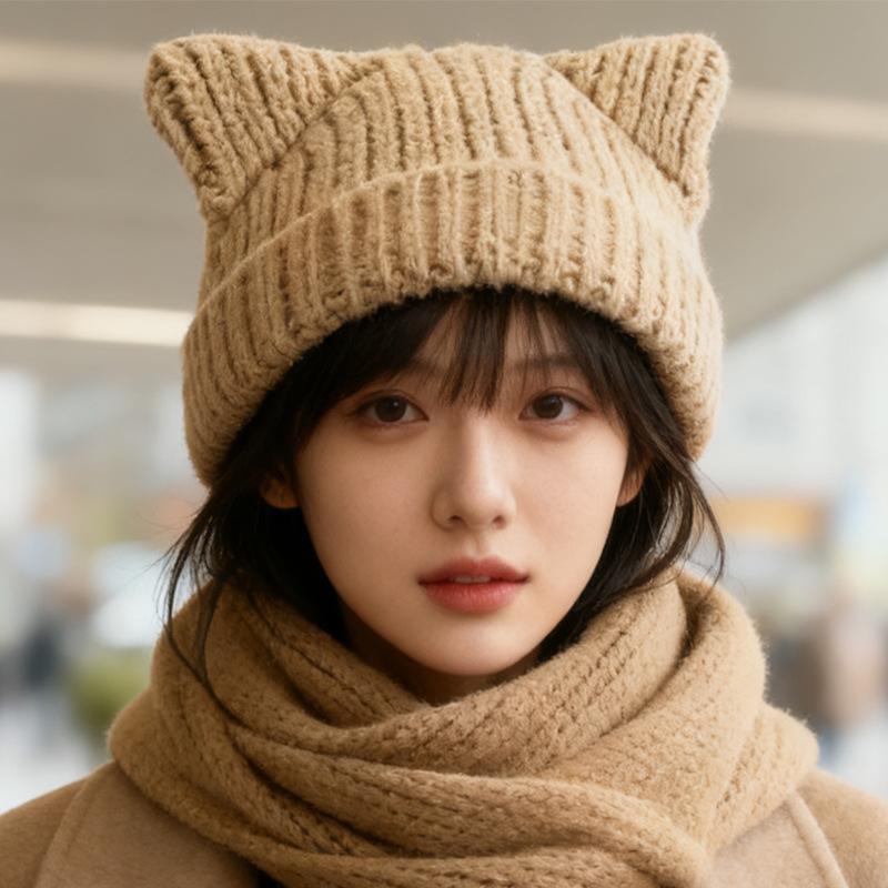 

Autumn and winter new Japanese warm cute knitted hat Korean version thickened versatile cold hat M（56-58cm）