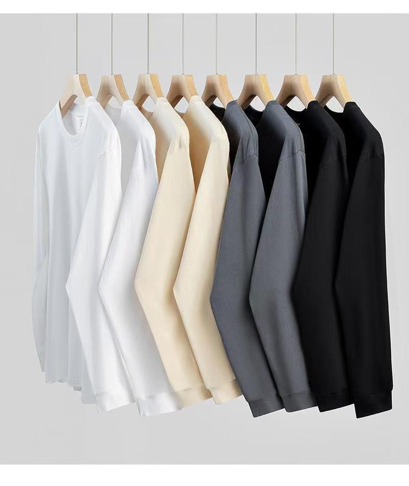 T-shirt Unisex Premium 500g Pesante Grigia 100% Cotone Spazzolato Double-Face a Manica Lunga.