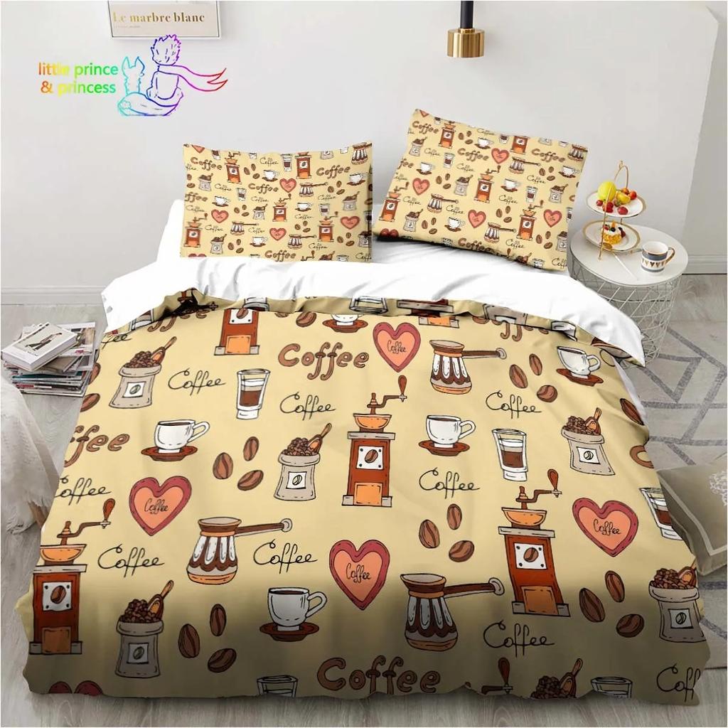 Bettwäsche-Set mit Kaffeemuster, bequemer Bettbezug, Kissenbezug, Kinderzimmerdekoration, Heimtextilien