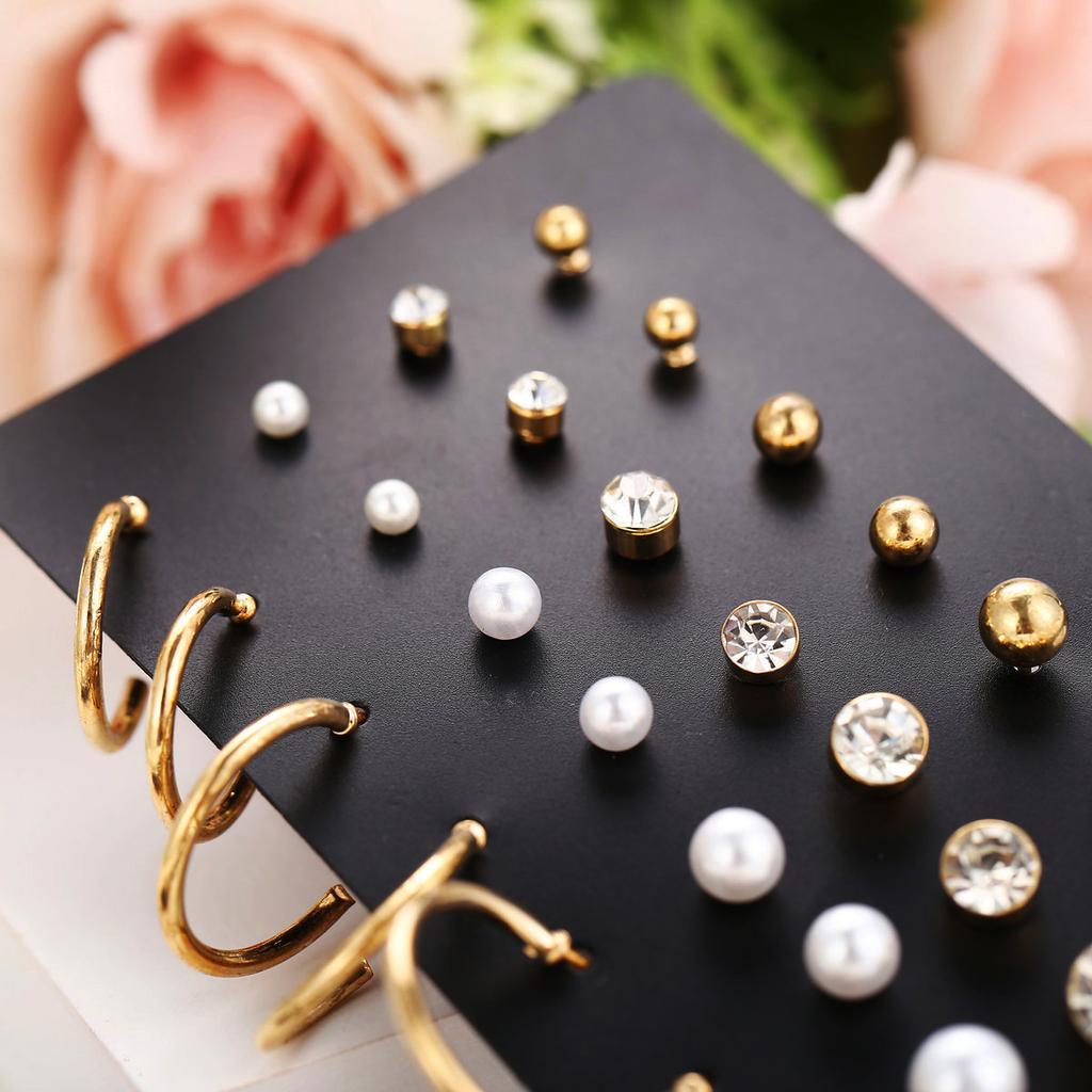 32 Pairs Vintage Silver Color Earrings Set Geometry Pearl Zircon Heart Ear Studs For Women Girls 2024 New Trendy Simple Jewelry