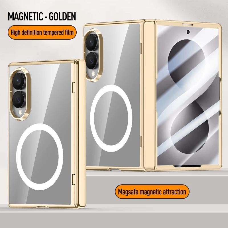 Glossy Electroplated Frame PC For Magsafe Case for Samsung Galaxy Z Fold 8 Ultra ZFold8 Hinge Armor Cover Glass Protector Film