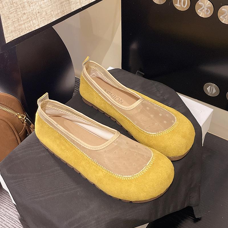 

Весна 2025 года, новые мягкие дышащие кружевные туфли с неглубокой горловиной, универсальные женские туфли, удобные повседневные туфли для мам на плоской подошве, сетчатая поверхность 40 жёлтый