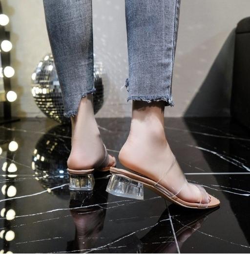 Fashion Summer Women Pumps Sandals 9cm Jelly Slippers Sexy Open Square Toe High Heels Women Transparent Slippers Shoe Heel Clear Sandals
