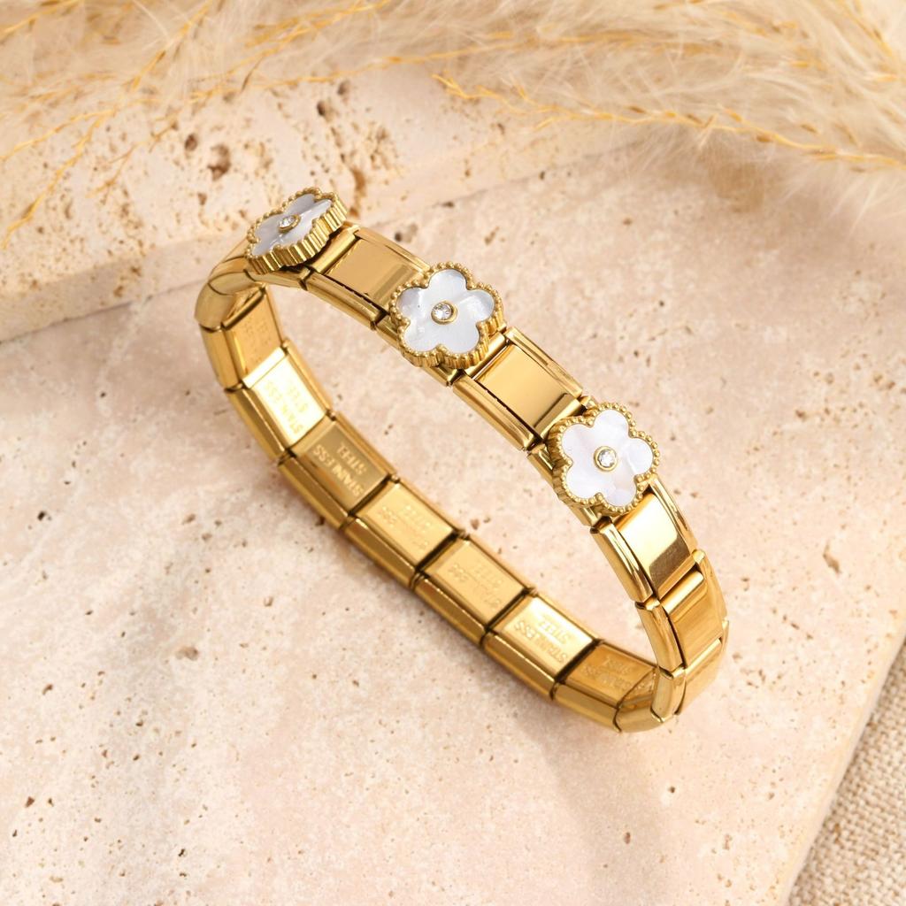 Stainless Steel Strap Stretch Five Leaf Flower Gold/Silver Bracelet Simple for Woman Girl New Trend Party Casual Jewelry Clover