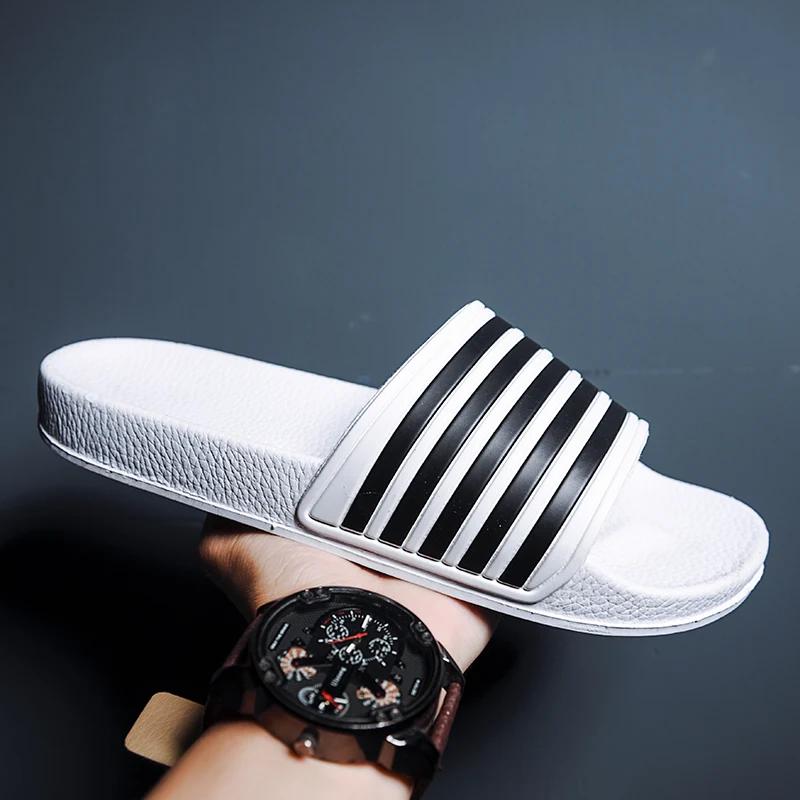 Summer Mens Black and White Striped Flat Slippers Casual Sandal Comfort with Style Shoes