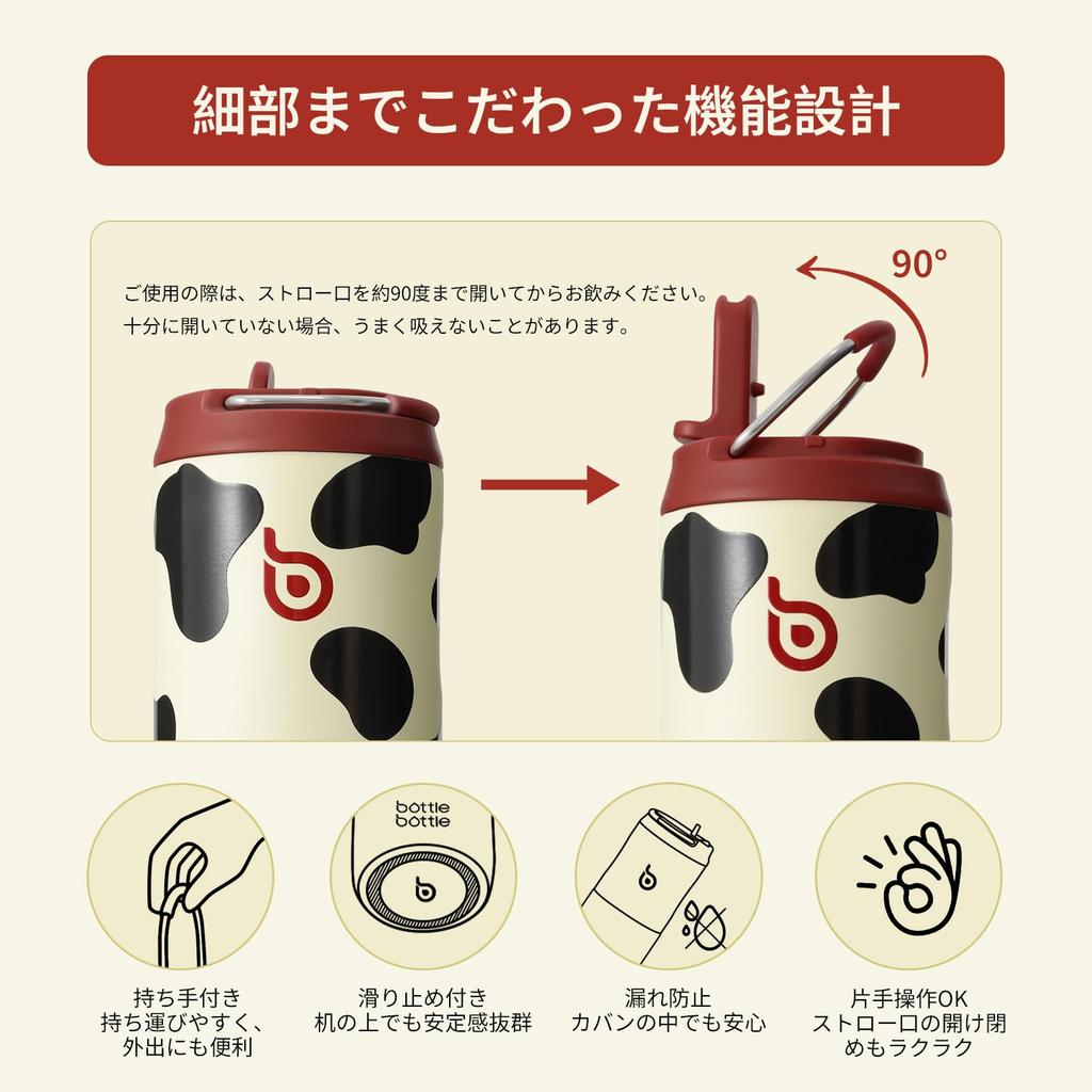 BOTTLE BOTTLE Water Bottle Keeps Drinks Hot or with Direct Vacuum with Sports Cowhide Print 750ml, Insulated, Cold, Straw, Drinking, Insulated,