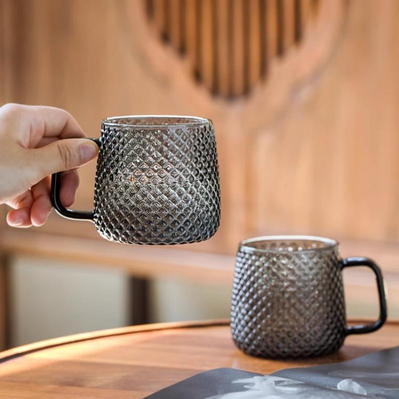 Hammer Grain Glass Cups for Men with Handles Home Drinking Cup Set Mugs High Temperature Resistant Tea Cups Coffee Mug