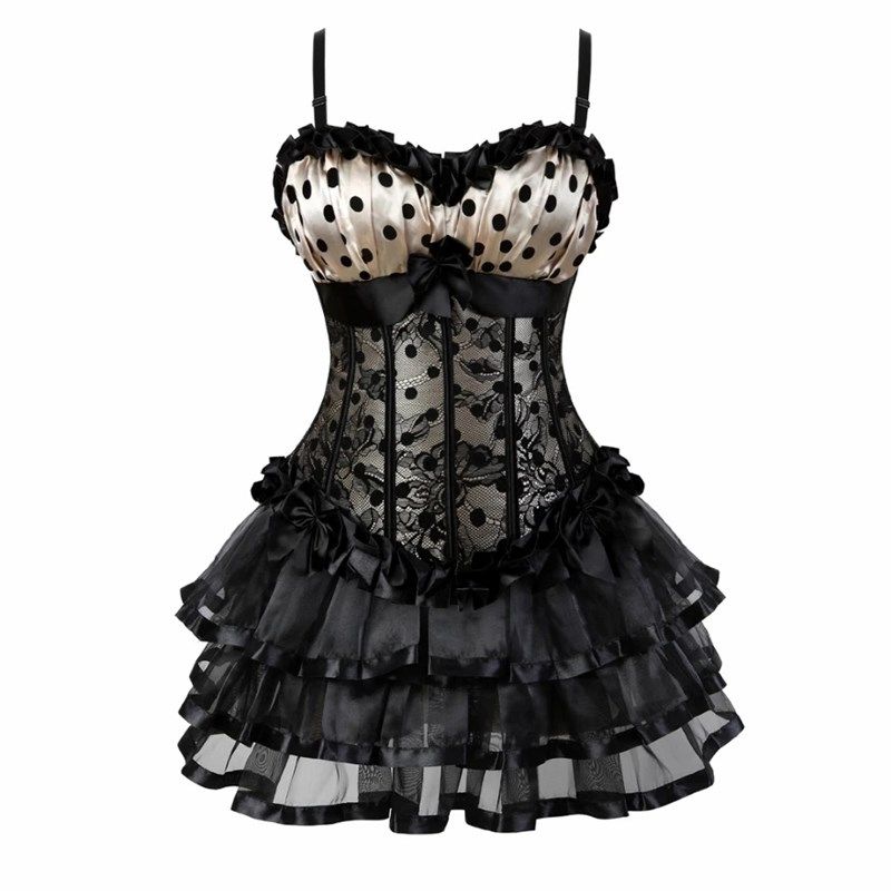 Women Corset Dress Bustier Top Skirt 24 Lace Print Mini Set