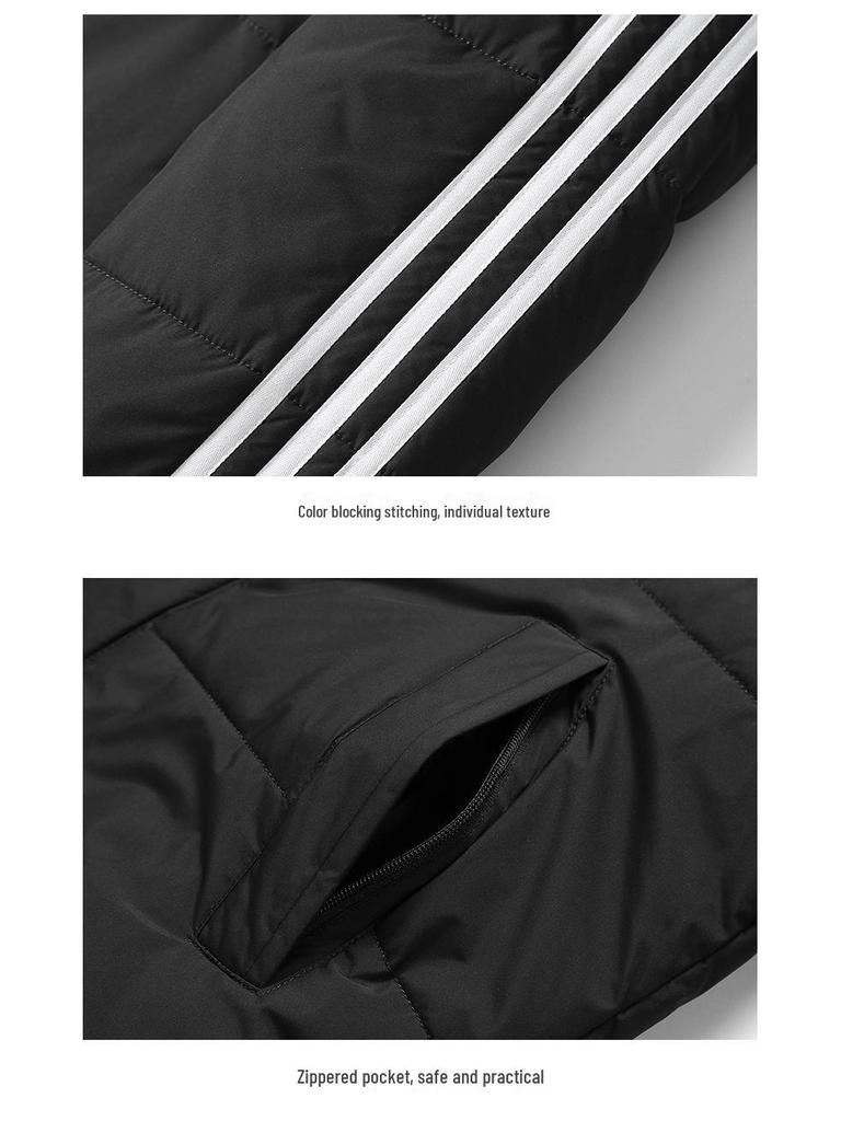 Jachetă cu glugă și puf Adidas Unisex cu Trei Benzi - Palton de Iarnă Trendy