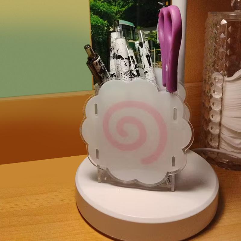 Acrylic Fish Cake Pen Holder Cute Cloud-Shaped Pen Holder Large-Capacity Desktop Stationery Pen Storage Box Spiral Design