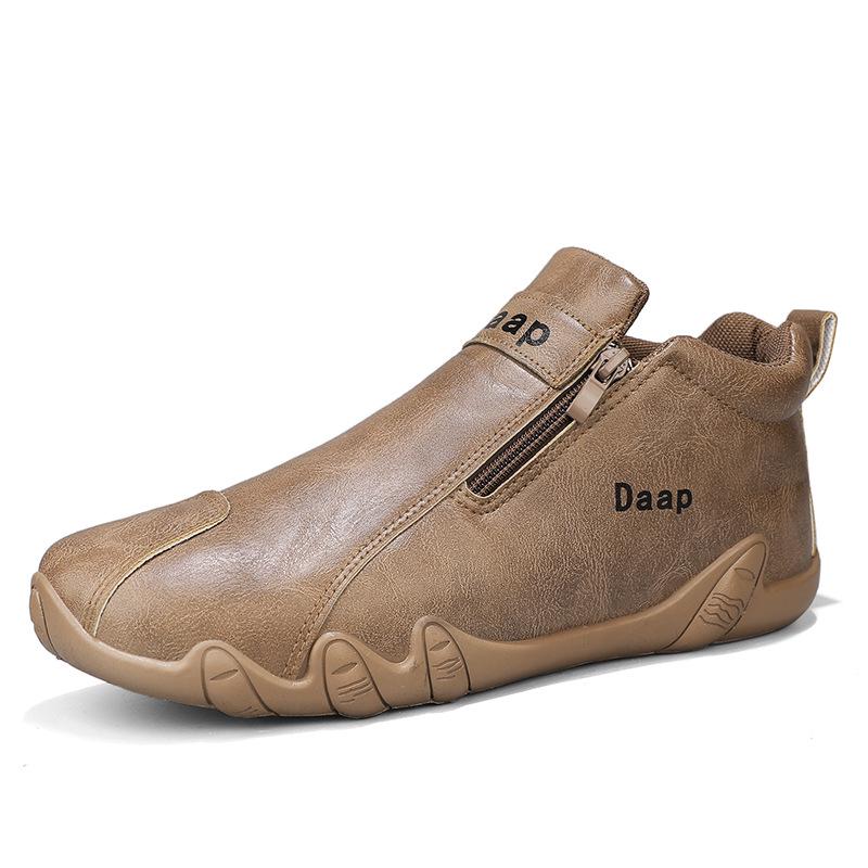 Men's Lightweight Leather Slip-On Sport Shoes, Spring/Autumn, Zipper Design, Fashion Trend
