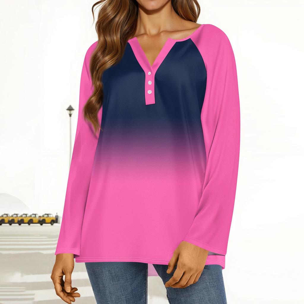 Women's T Shirt Print Button Long Sleeve Daily Weekend Fashion Basic V- Neck Regular Top