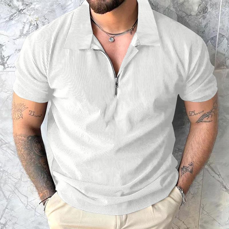 Summer New Solid Color Polo Shirt Short-sleeved T-shirt Men Zipper Polo Shirt T-shirt Men