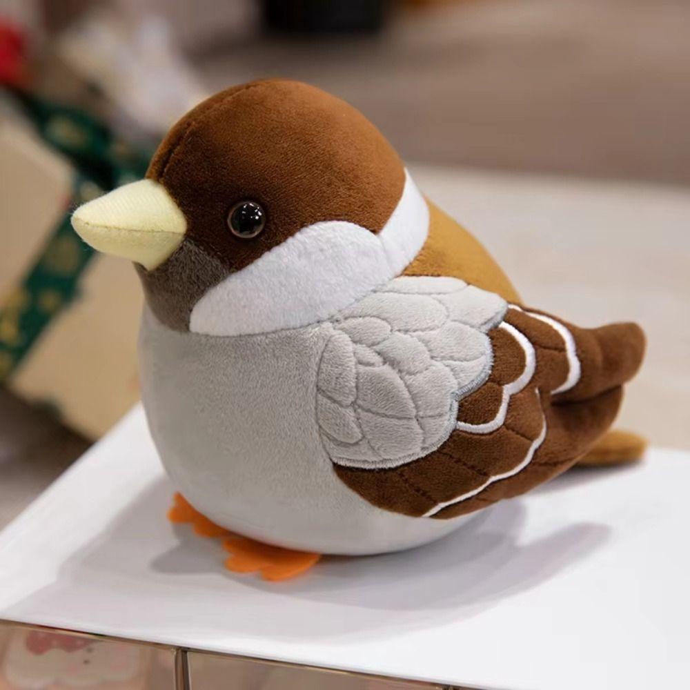 Realistic Soft Stuffed Bird Doll Chubby Round Simulation Sparrow Doll  Office Companion
