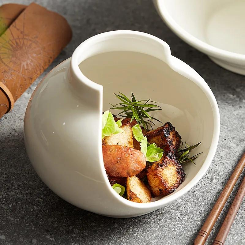 Household White Porcelain Lace Soup Bowl, Creative Ceramic Dry Ice Plate, Noodle Bowl, Salad Bowl, Irregular Tableware