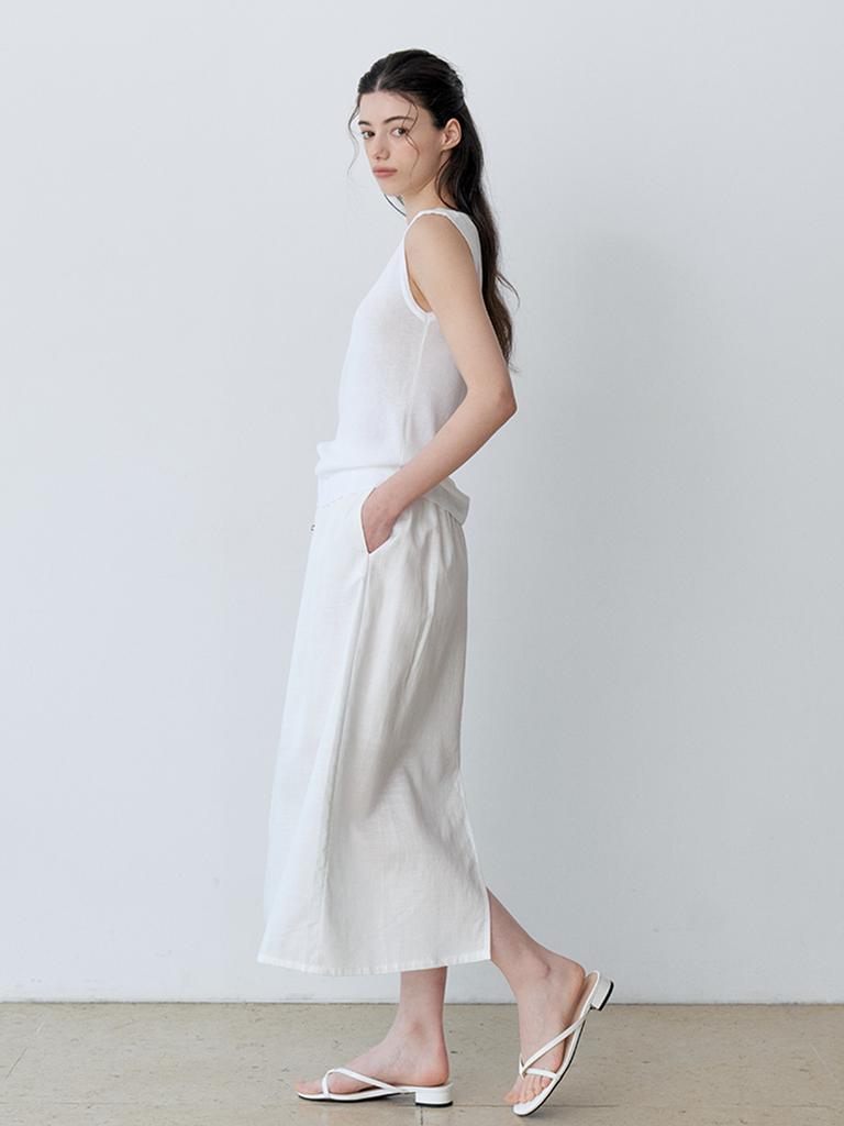 Le Studio Linen Blend Back Slit Long Skirt (Iv)