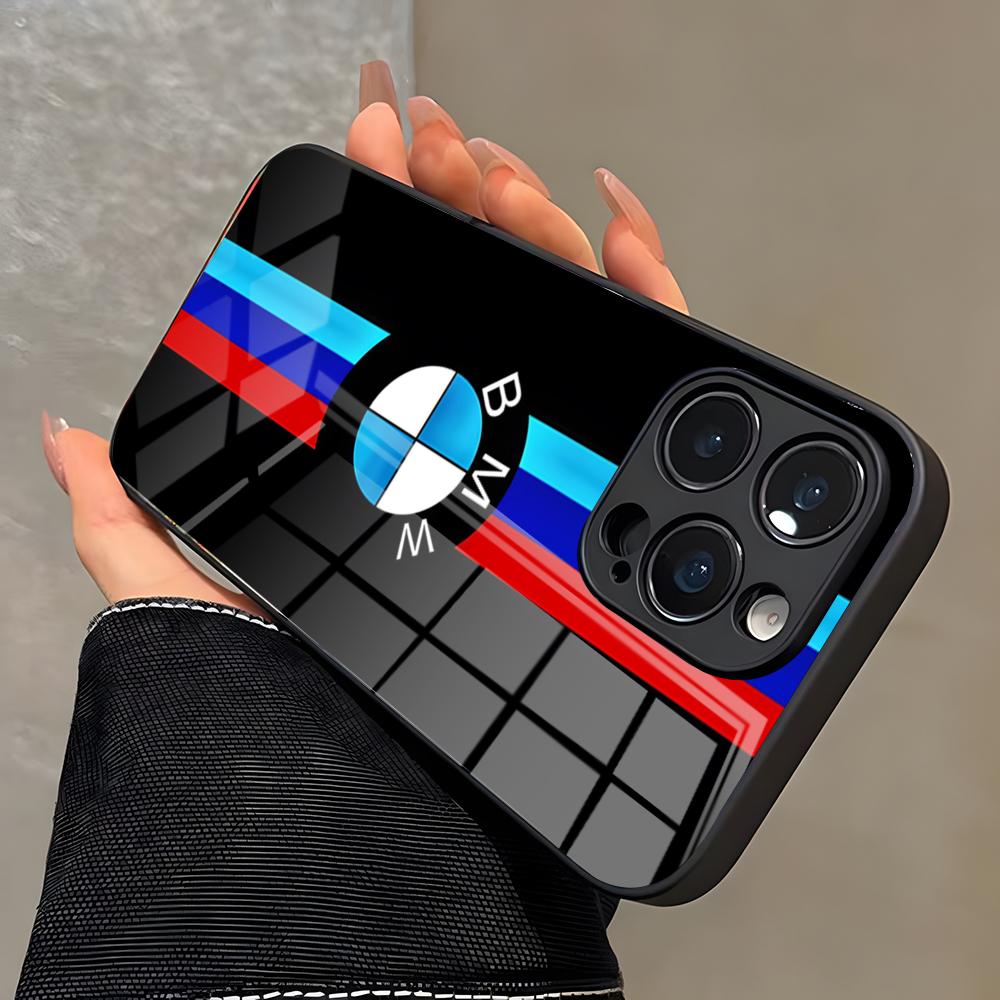 Auto Blu Rossa Per B-Bmw Logo SE Custodia per Telefono Per IPhone 17 Pro Max 16 15 14 Pro Max 13 11 X Xs Xr 8 7Plus Copertura in Vetro