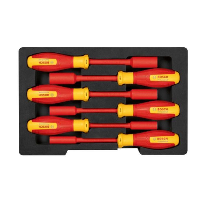 Set De Clés À Douilles VDE - BOSCH - 6 Pièces - 7-14 Mm - Certifié Jusqu'à 1000 V - Ergonomique