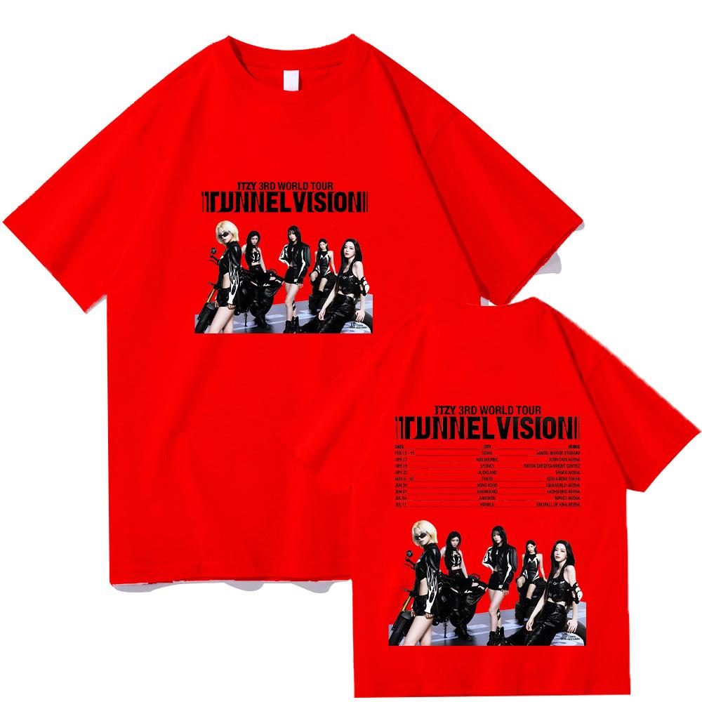 

ITZY 3Rd World Tour Print T Shirt New Fashion Kpop Streetwear Casual Breathable Cotton Tee Crew Neck Short Sleeve Top XXL червоний