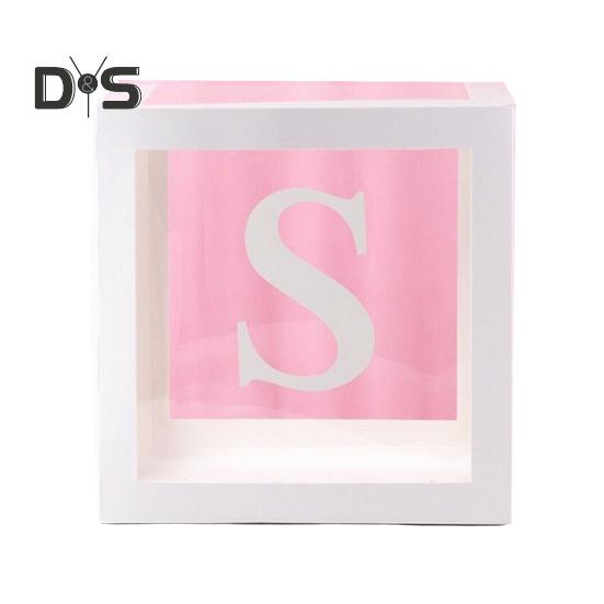 Balloon Box Reusable Clear Paper Box with Letter Stackable DIY Assembly 25 X 25cm Cube Box for Graduation Wedding Birthday Party Decor