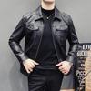 Autumn and Winter New Men's Quilted Casual Leather Jacket Men's Motorcycle Jacket Slim Korean Style Lapel Men's PU Leather Jacket