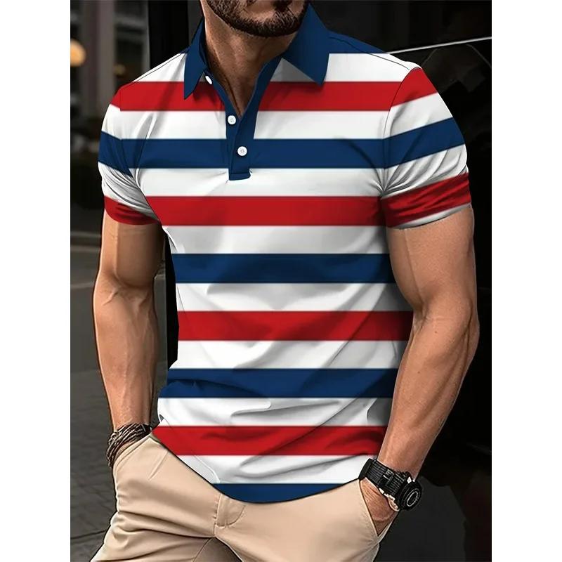 Trendy Striped Short-sleeve Polo Shirt, Ideal for Casual Everyday Wear.