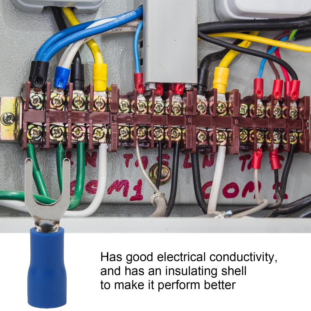 100PCS U Type U Type Electrical Crimp Terminal Blue Fork Terminals Automotive Wiring