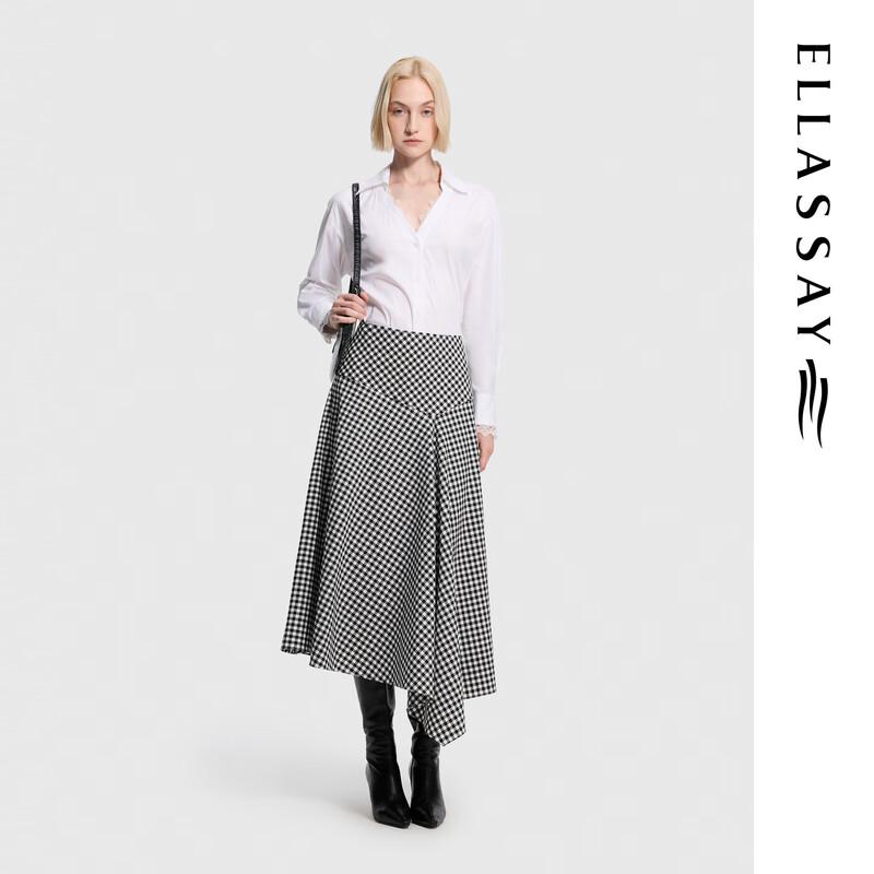 ELLASSAY 2026 Early Autumn Black & White Gingham A-Line Skirt S