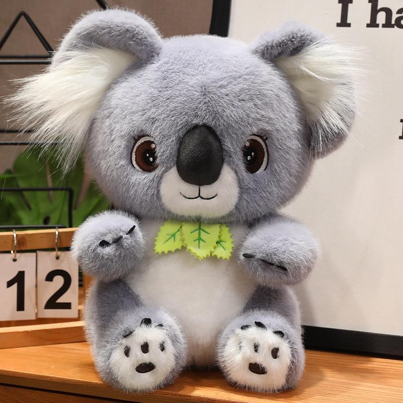 Big Cute Sitting Gray Koala With Leaves Plush Toys Simulation Australia Koala Stuffed Animal Soft Toys For Children Xmas Gifts