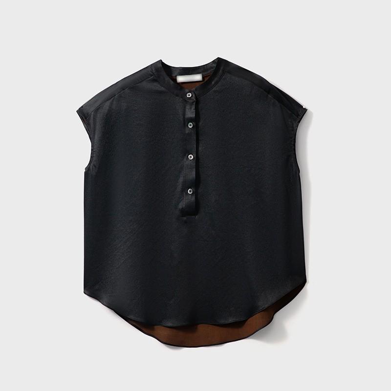

Mulberry Silk 40 Momme Black Stand Collar French Sleeve Shirt XL чорний