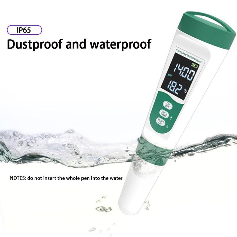 Backlit LCD Digital 5 In 1 Pool Water Hydroponics Analyzer PH Temp Salinity TDS EC Meter High Precision