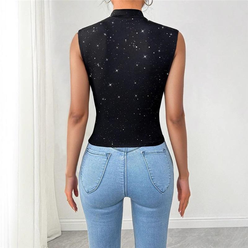 Blusa Elegante de Lentejuelas Brillantes sin Mangas con Cuello en V para Mujer para Fiestas Eventos Ropa Casual Atuendo de Temporada Elegante y Cómodo para Mujeres