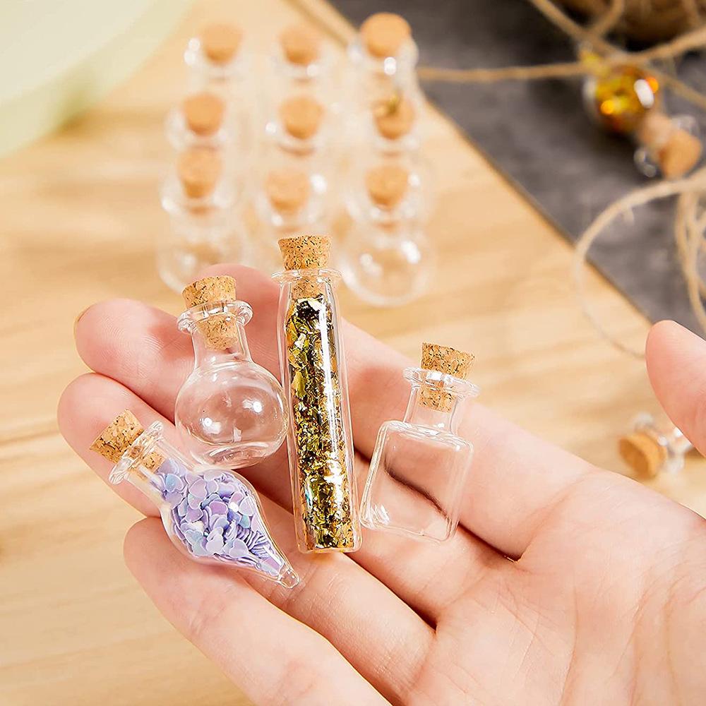 50 Mini Glass Wish Bottles with Corks, Funnel, and Hemp Rope for Decoration