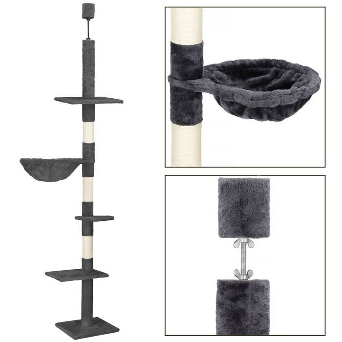 Arbre À Chat - Springos® - Réglable 240-265 Cm - 3 Plateformes - Hamac Confortable - Graphite