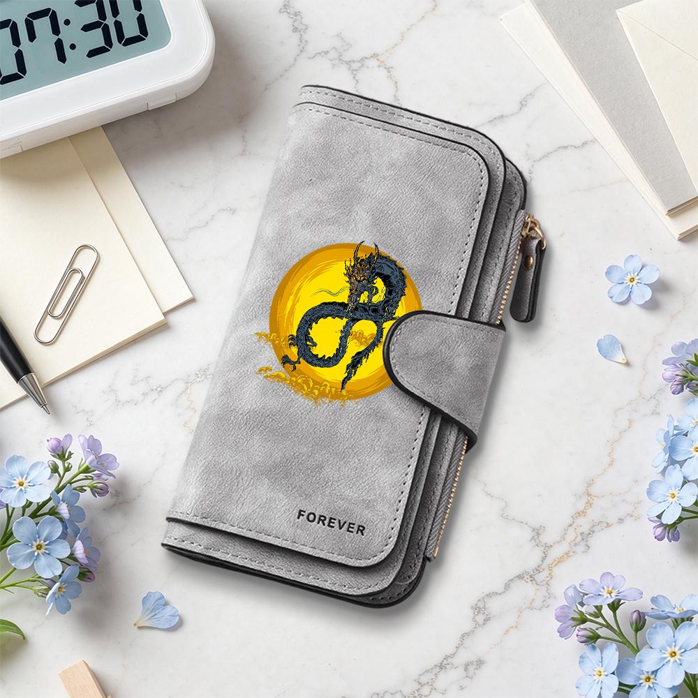 Stylish Dragon Pattern Long Wallet Forever PU Leather Multi Card Slot Portable Purse
